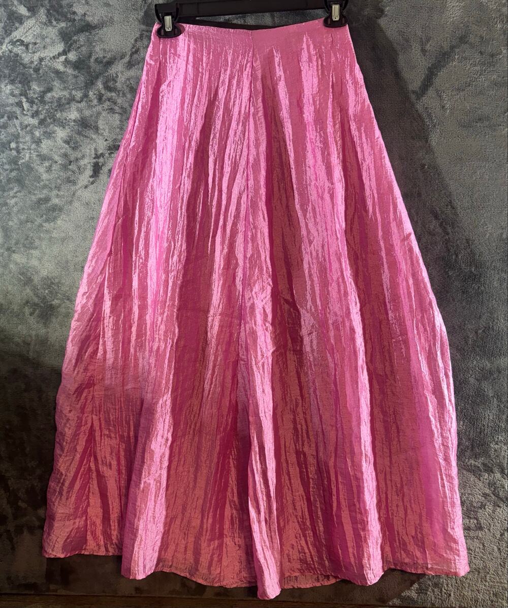 Vintage Y2K Rampage Pink Shimmer Crinkle Maxi Skirt Made in USA Size 7